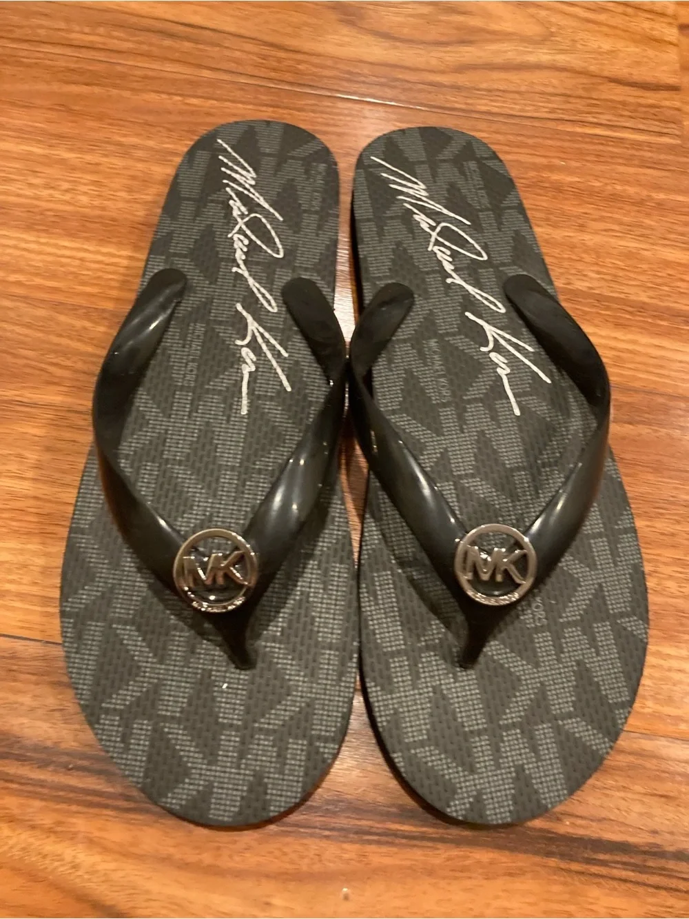 Michael Kors MK Logo PVC Mini Jet Set Print Women's Flip Flops Size 10